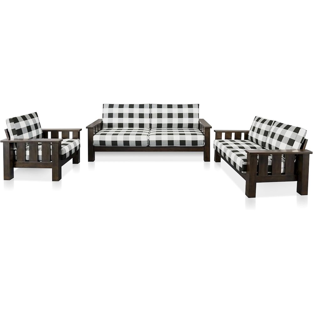 Gavik Modern 3-Piece Solid Wood Frame Upholstery Living Room Set, Dark Walnut. Picture 1