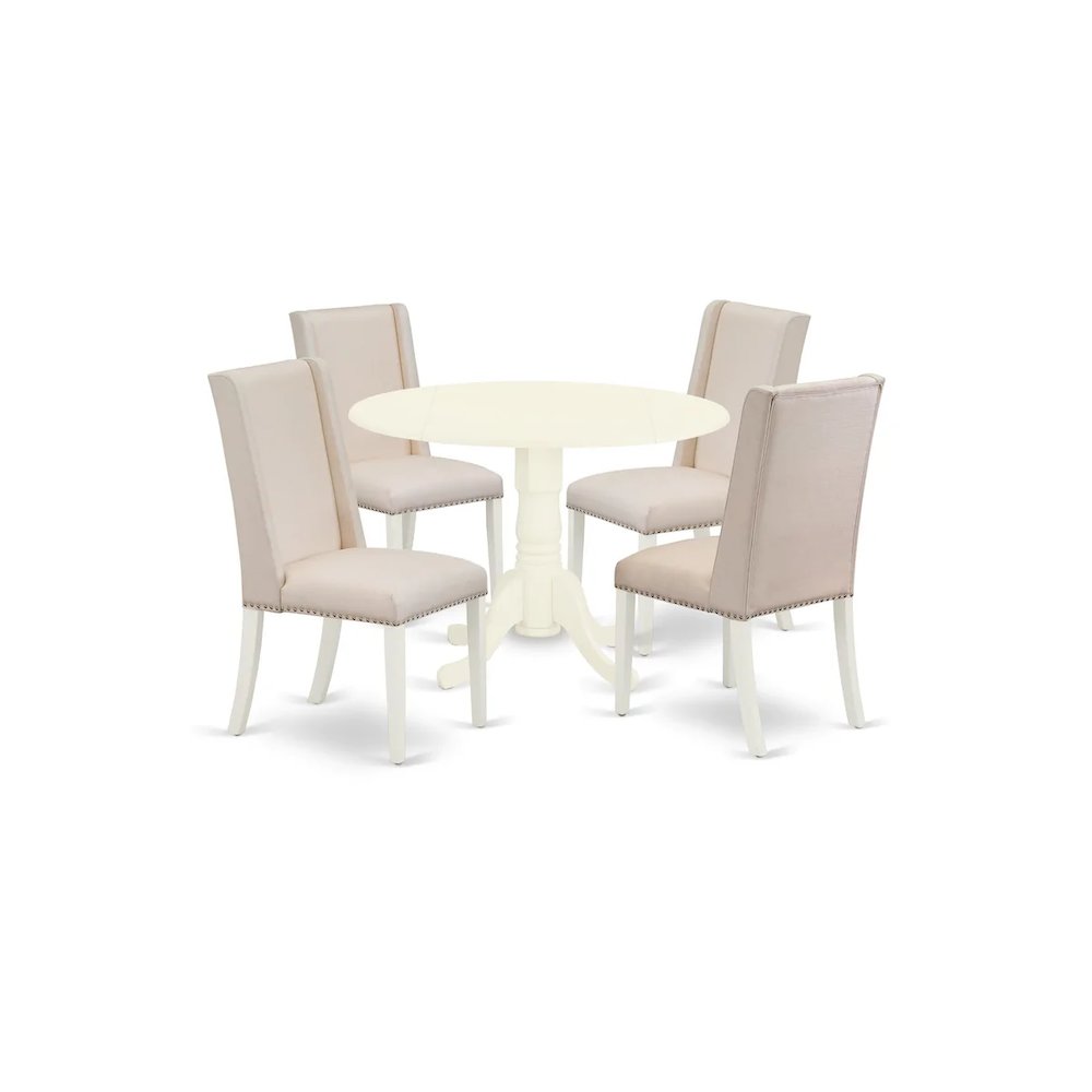 Dining Room Set Linen White, DLFL5-WHI-01. Picture 1