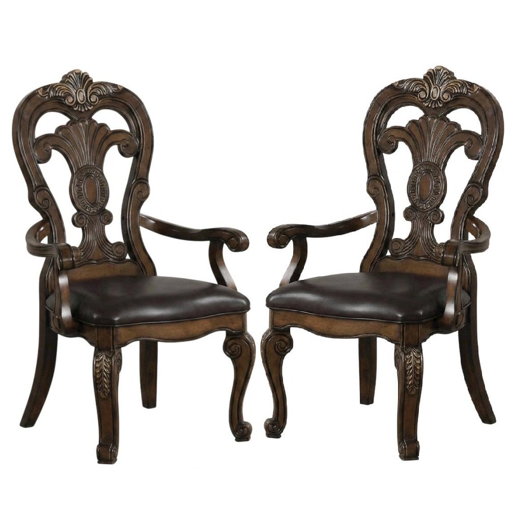 Dark Brown Upholstered Dining Arm Chair Set with Premium Fabric. Picture 1