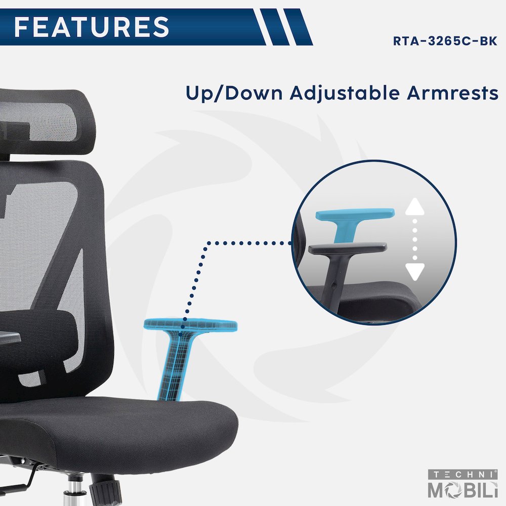 Truly Ergonomic Mesh Office Chair with Headrest & Lumbar Support, Black. Picture 11