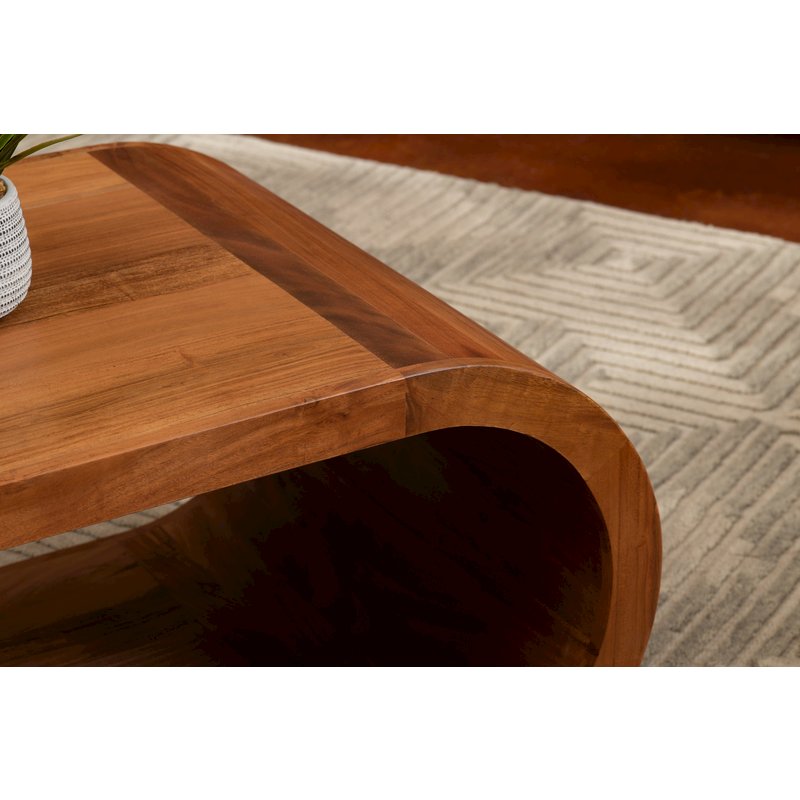 The Wood Cocktail Table Brown Wood 51x23x18" Modern Style. Picture 5