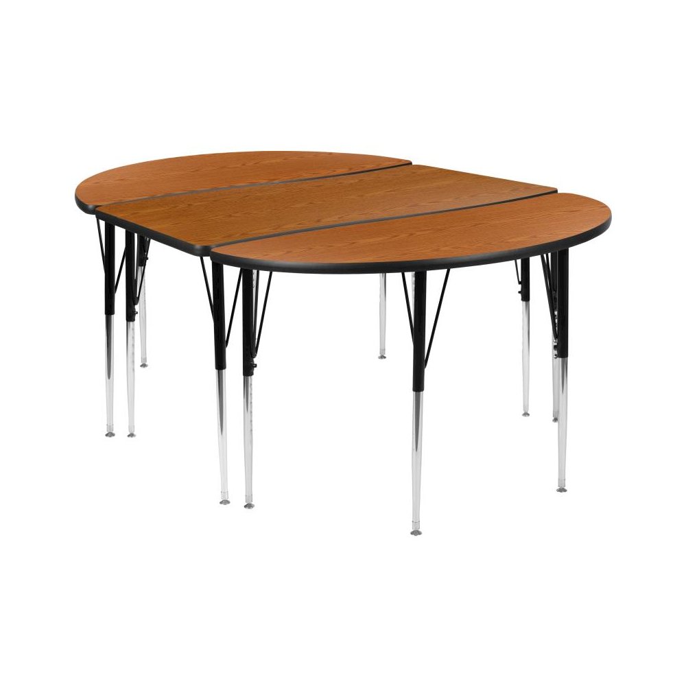3 Piece 76" Oval Wave Flexible Oak Thermal Laminate Activity Table Set - Standard Height Adjustable Legs. Picture 1
