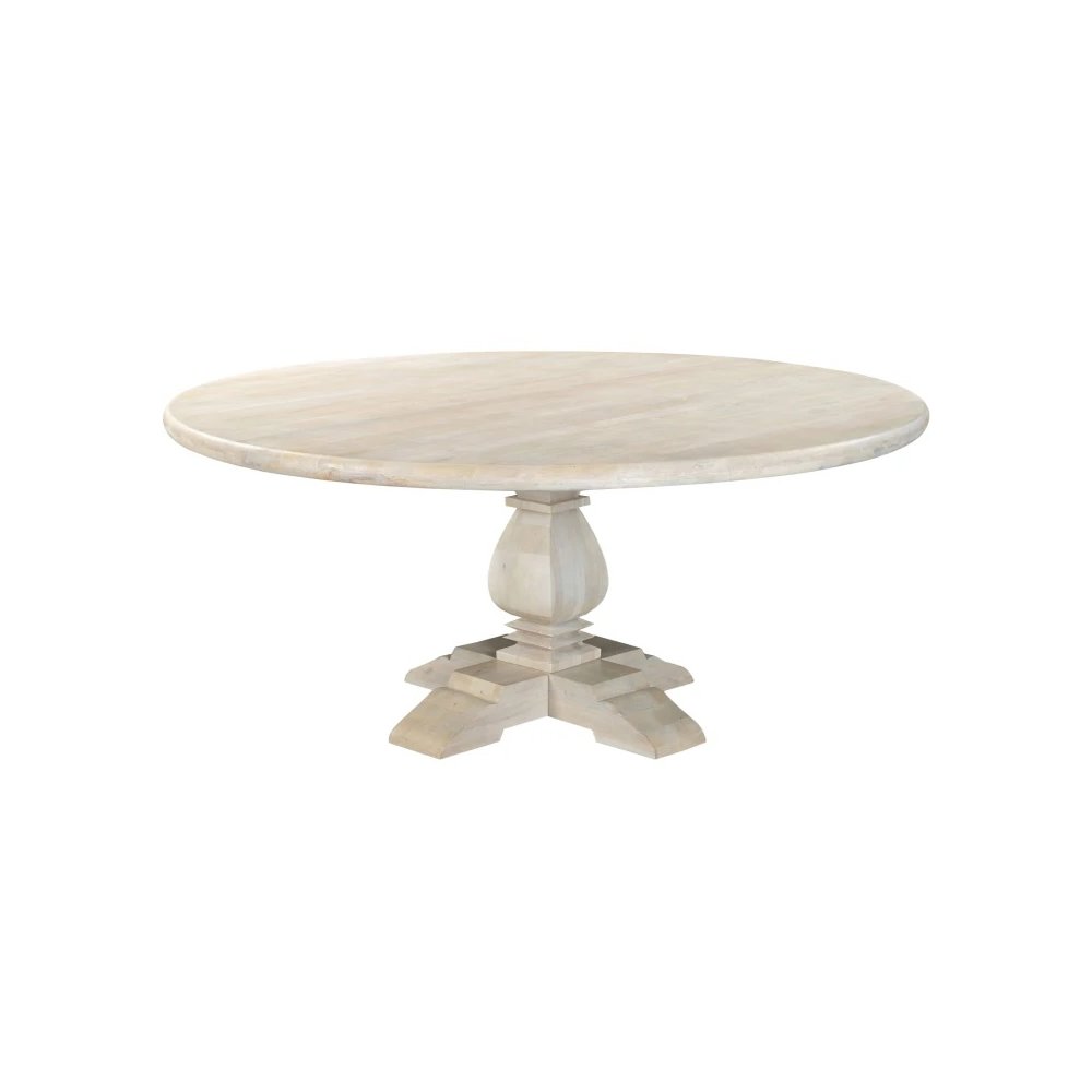 Benedict 71" Round Dining Table - White Wash. Picture 1