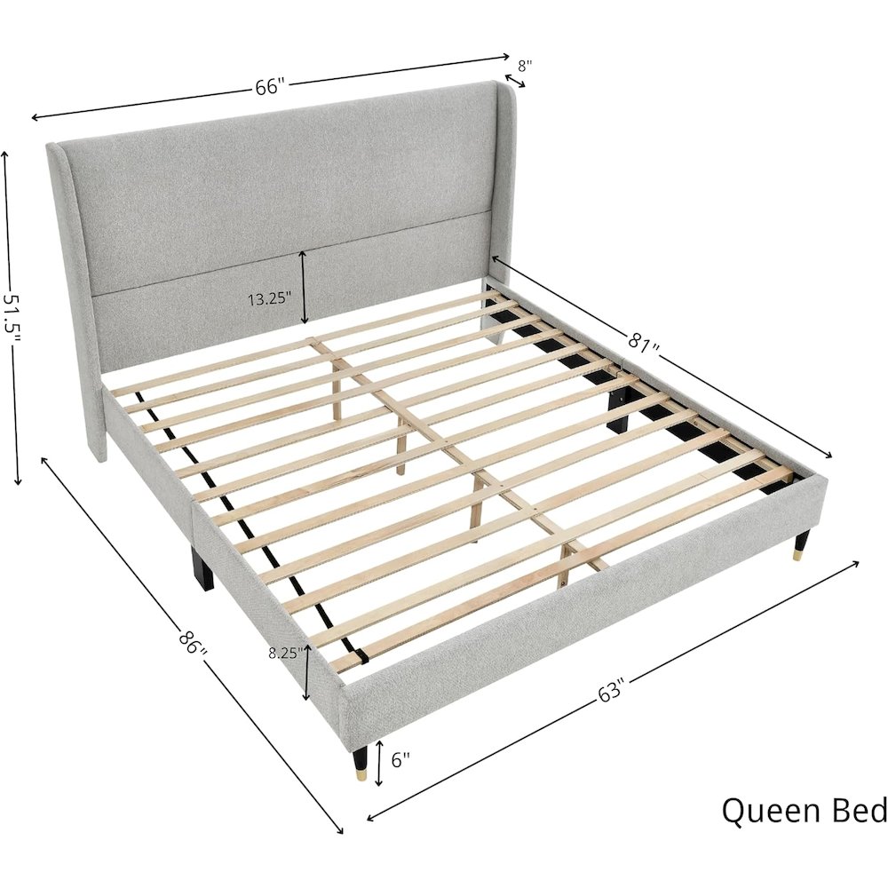 Rozitta Upholstered Wingback Platform Bed, Queen. Picture 3