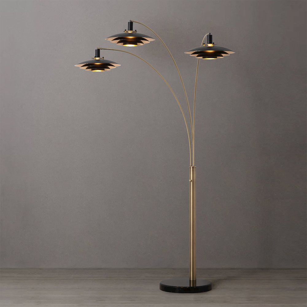Rancho Mirage 3 Light Arc Floor Lamp - Weathered Brass. Picture 7