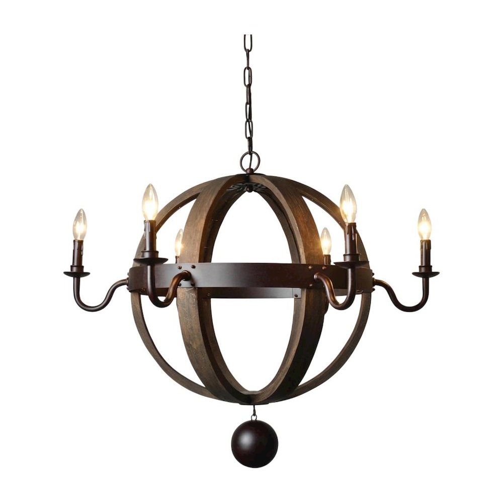 Molly Iron and Wood Open Work Globe Pendant. Picture 1