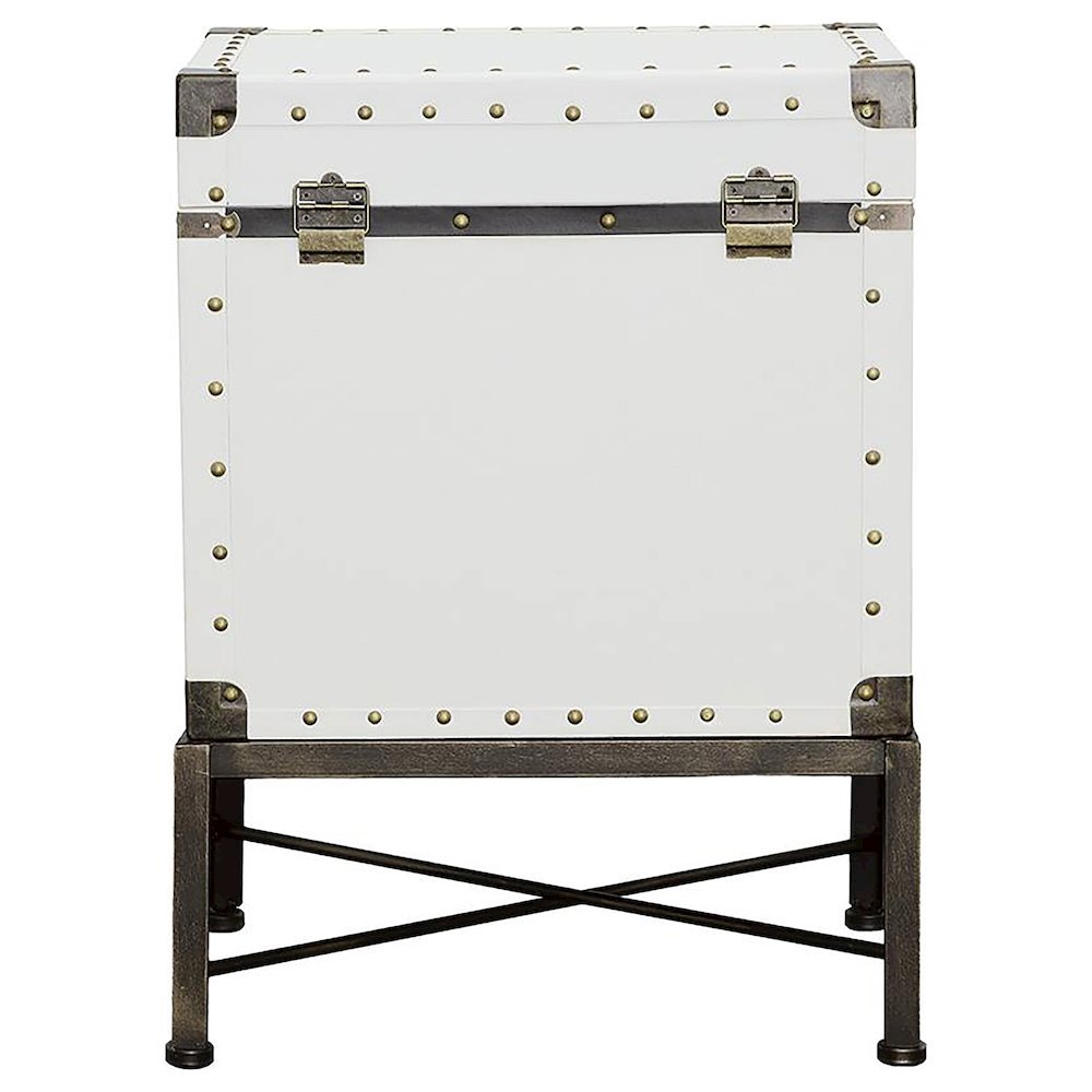 White Accent Cabinet with Nailhead Trim, Storage Trunk, Lift Top End Table. Picture 2