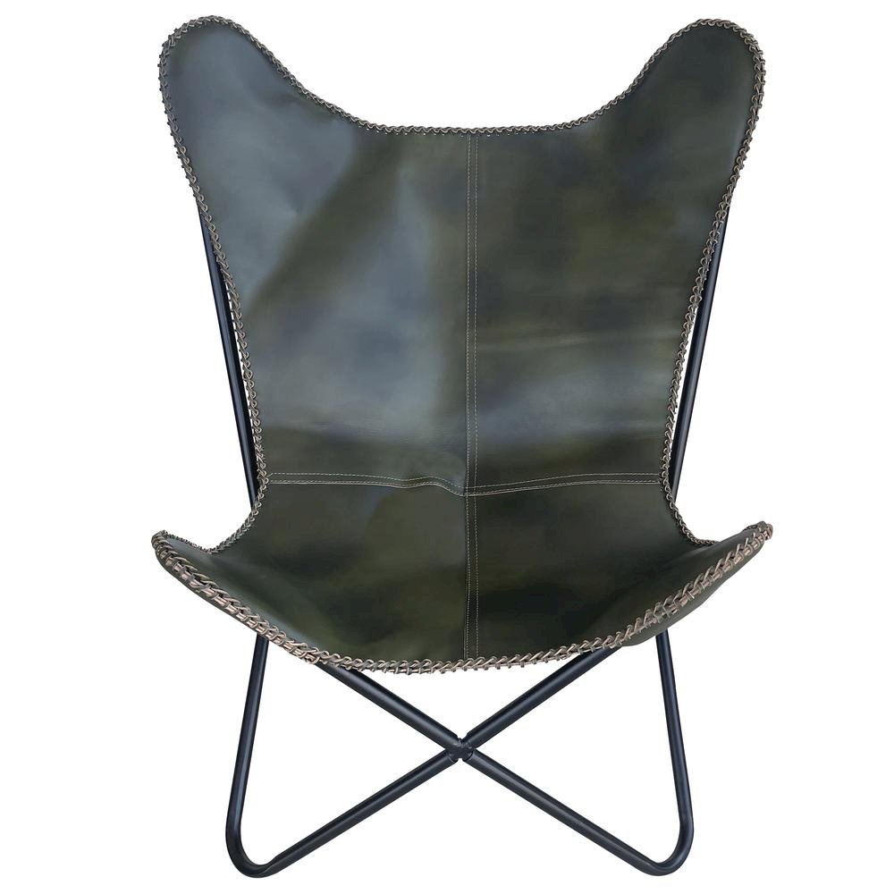 AmeriHome Genuine Leather Butterfly Chair - Forest Green. Picture 3