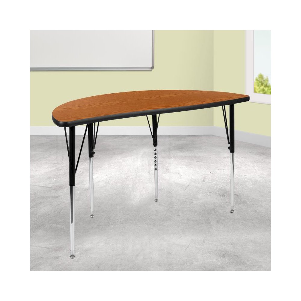 47.5" Half Circle Wave Flexible Collaborative Oak Thermal Laminate Activity Table - Standard Height Adjustable Legs. Picture 2