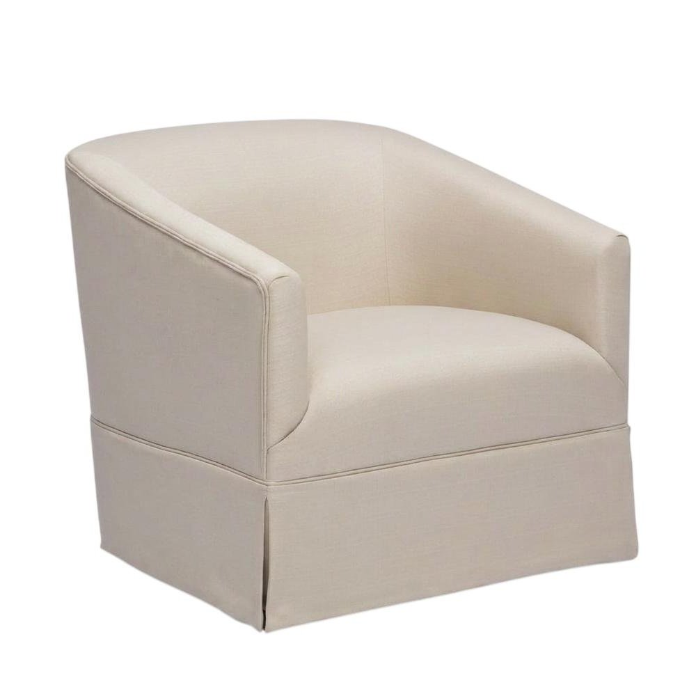 Beige Swivel Chair with Linen Skirted Design and Solid Wood Frame. Picture 4