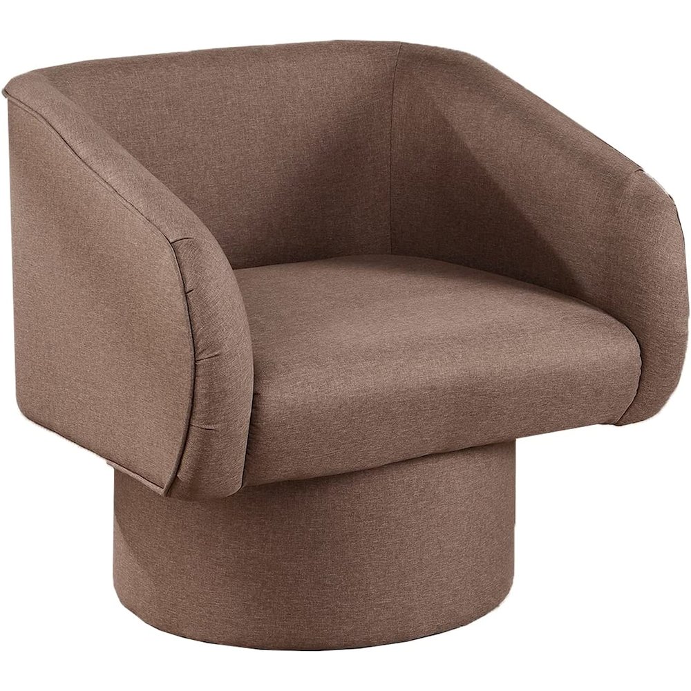 Poundex Round Base Swivel Faux Leather Accent Chair in Light Coffee. Picture 1