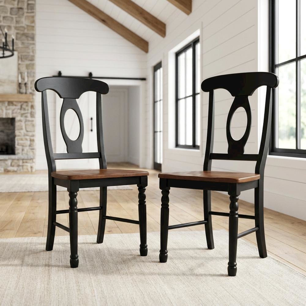 Casual Oak-Black Finish Side Chair with Distressed Look and Solid Rubberwood. Picture 3