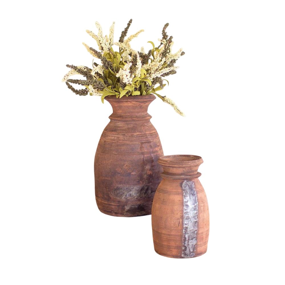 Set Of Two Mango Wood Urns. Picture 1