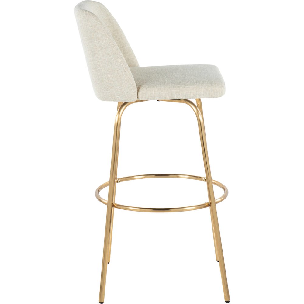 Cream Fabric, Gold Metal Toriano 30" Fixed-Height Barstool - Set of 2. Picture 2