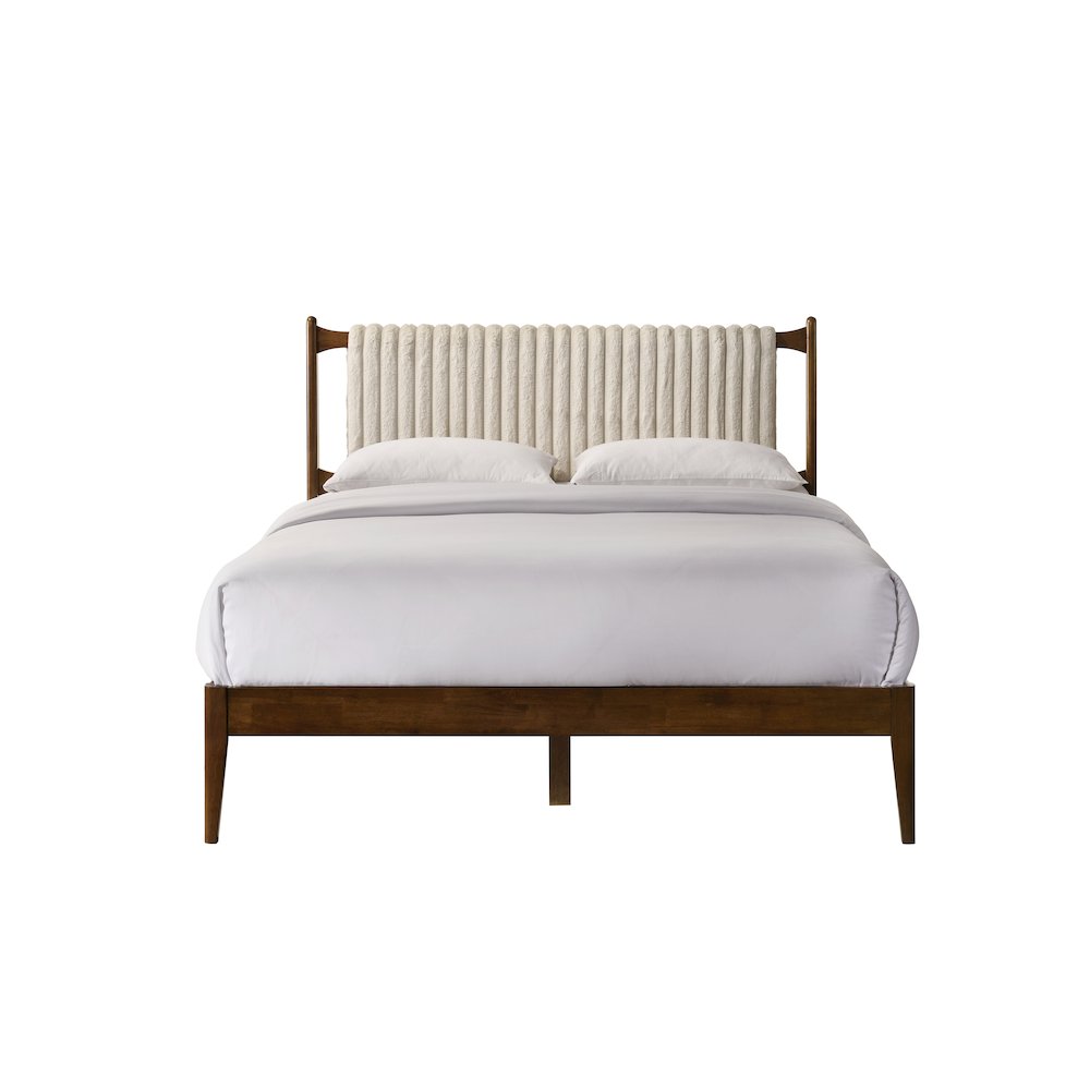 Ella Wooden Queen size Platform Bed in Walnut and Beige. Picture 3