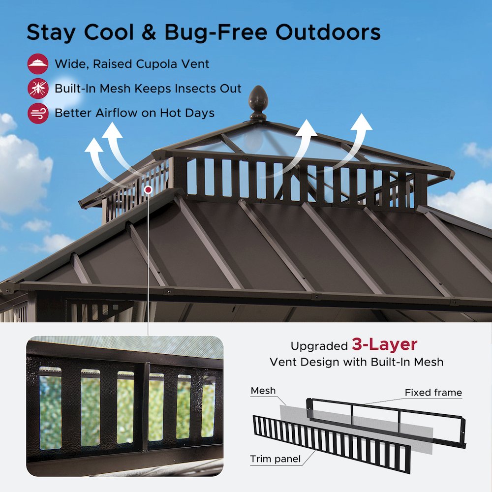 10 ft. x 10 ft. Kingston Extra-Tall, Wide Hardtop Gazebo. Picture 6