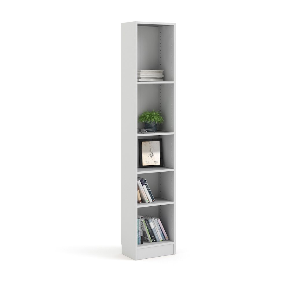 Basic Tall Narrow 5 Shelf Bookcase - White. Picture 6