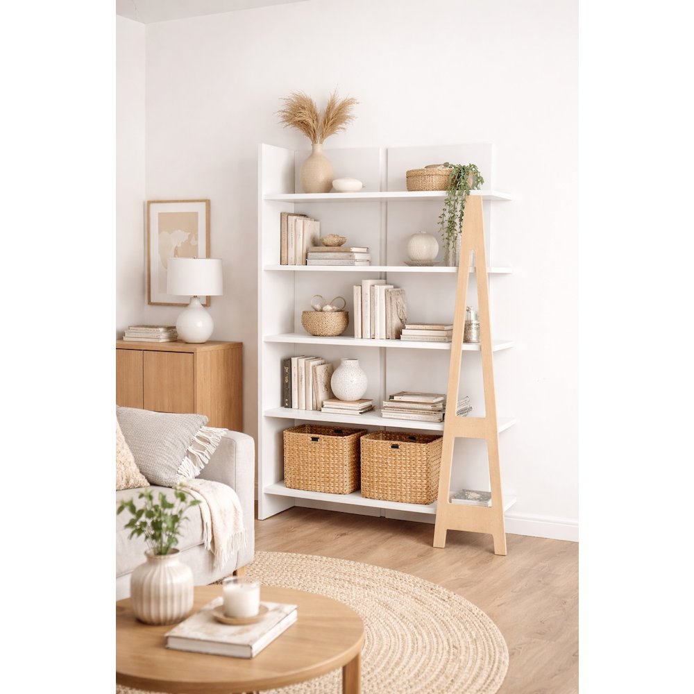 4 Tier Ladder Bookshelf, White. Picture 3