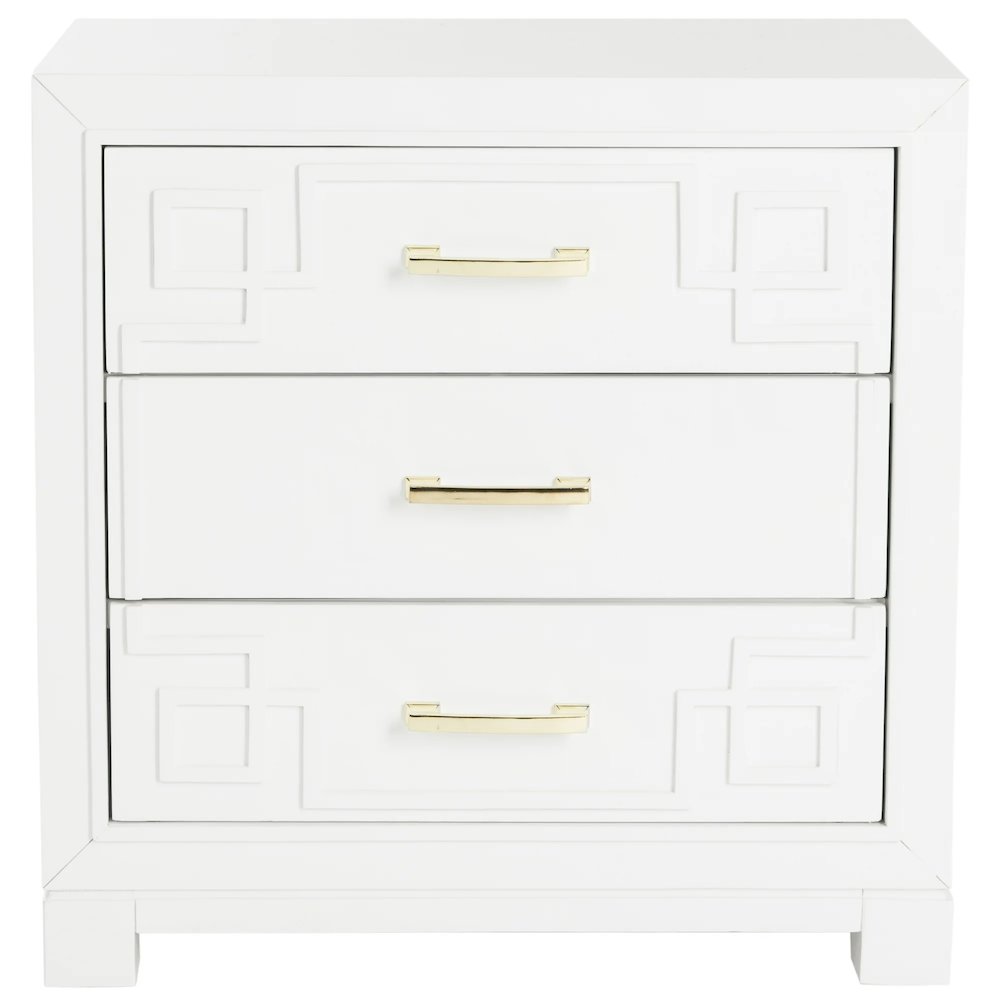 RAINA THREE DRAWER GREEK KEY NIGHT STAND, FOX6278A. Picture 1