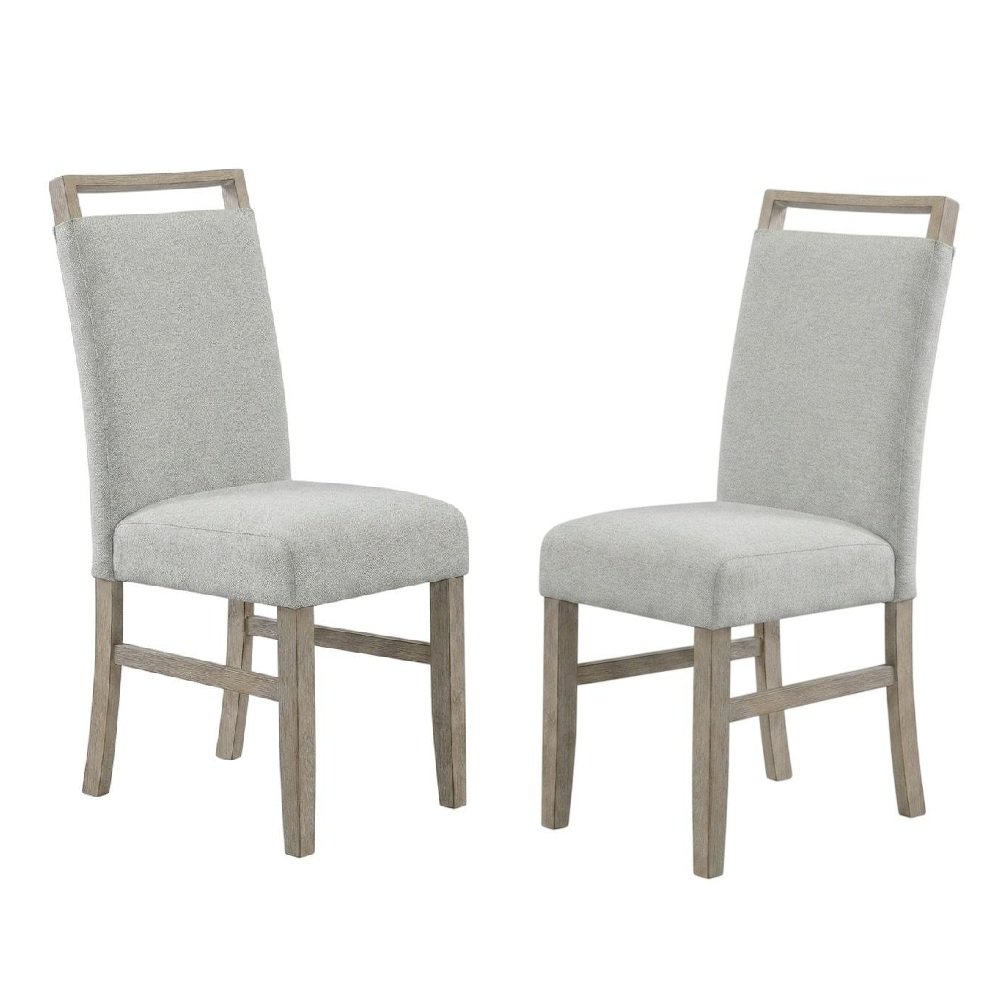 Set of 2 Light Oak Dining Chairs with Gray Fabric Upholstery, Transitional Style. Picture 1
