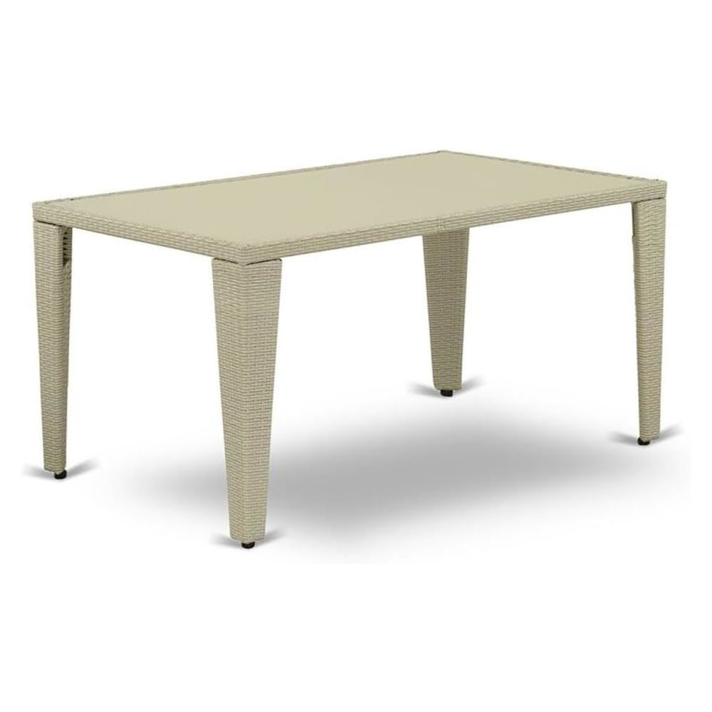 Outdoor Wicker Dining Table - Rectangle PE Wicker Table with Glass Top, 36x60 Inch, Natural Linen. Picture 1