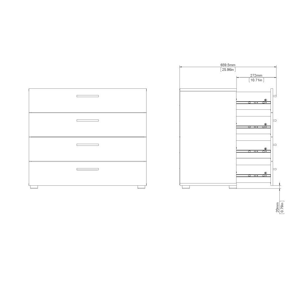 Austin 4 Drawer Chest, Oak Structure/White High Gloss. Picture 6