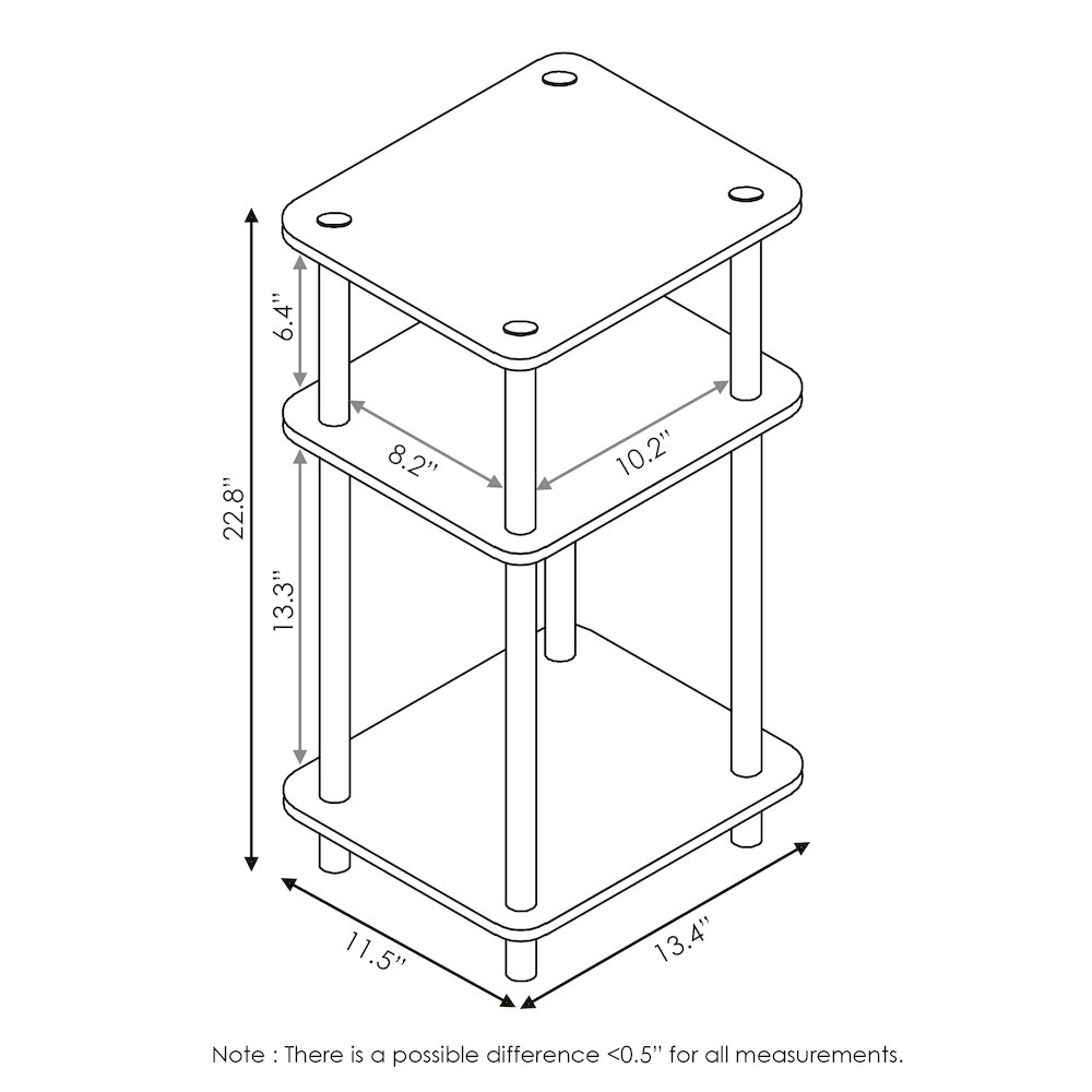 Just 3-Tier No Tools Tube End Table, Americano/Black. Picture 2