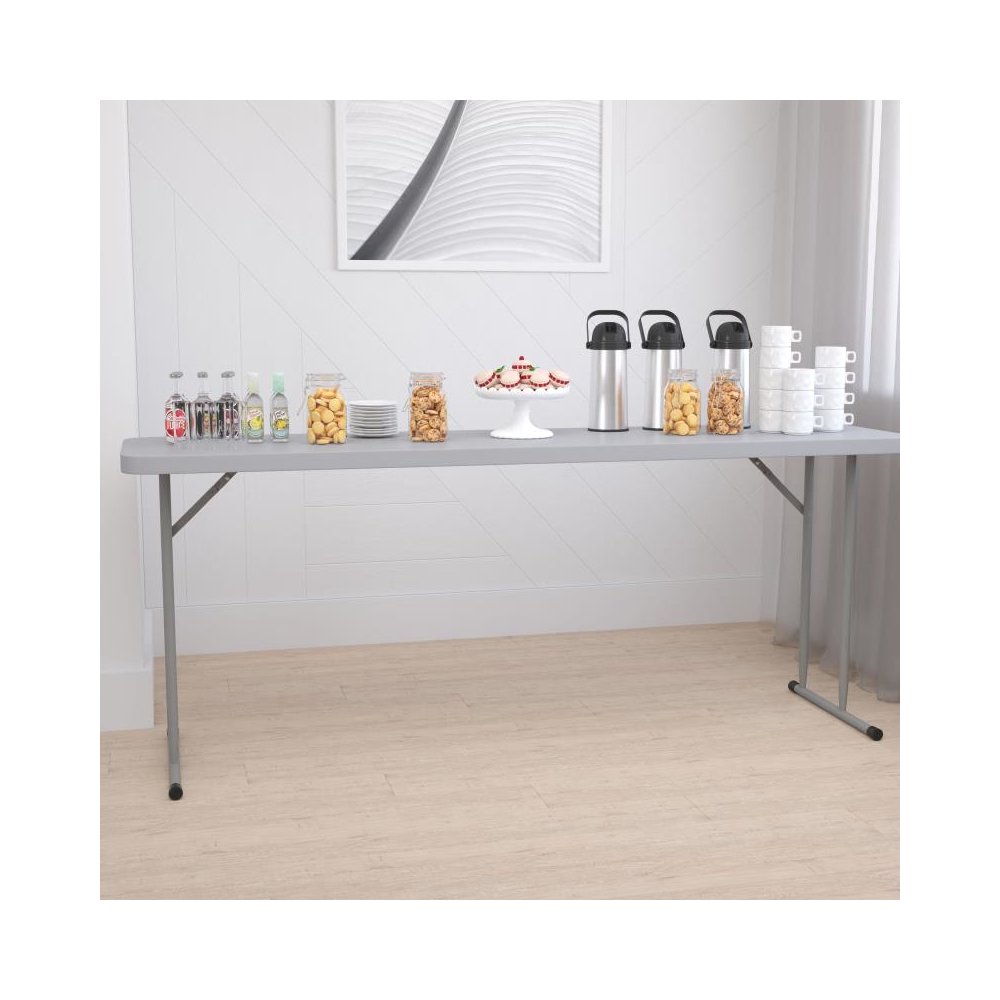 6-Foot Gray Plastic Folding Training Table. Picture 2