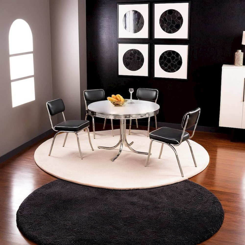 Sleek Round Dining Set Featuring 5 Pieces in Glossy White and Black Finish. Picture 4