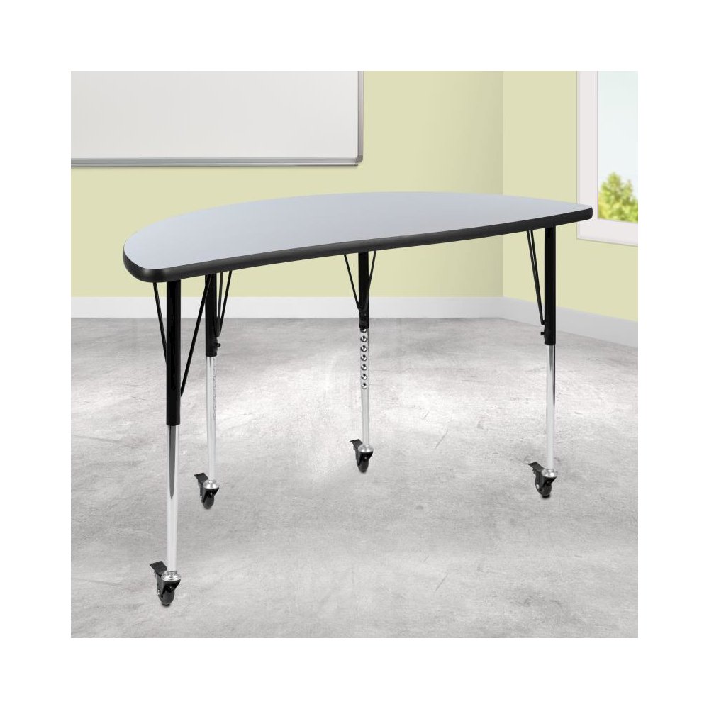 Mobile 47.5" Half Circle Wave Flexible Collaborative Grey Thermal Laminate Activity Table - Standard Height Adjustable Legs. Picture 2