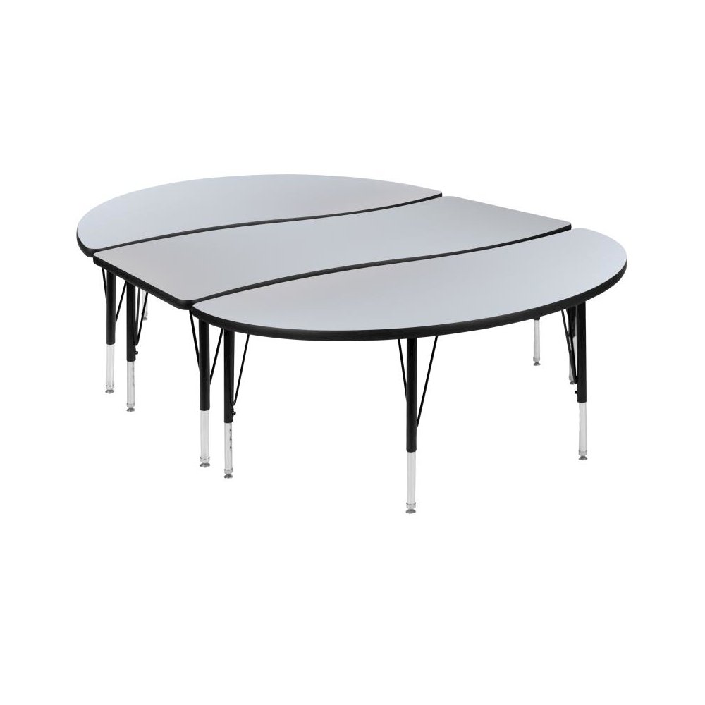 3 Piece 86" Oval Wave Flexible Grey Thermal Laminate Activity Table Set - Height Adjustable Short Legs. Picture 1