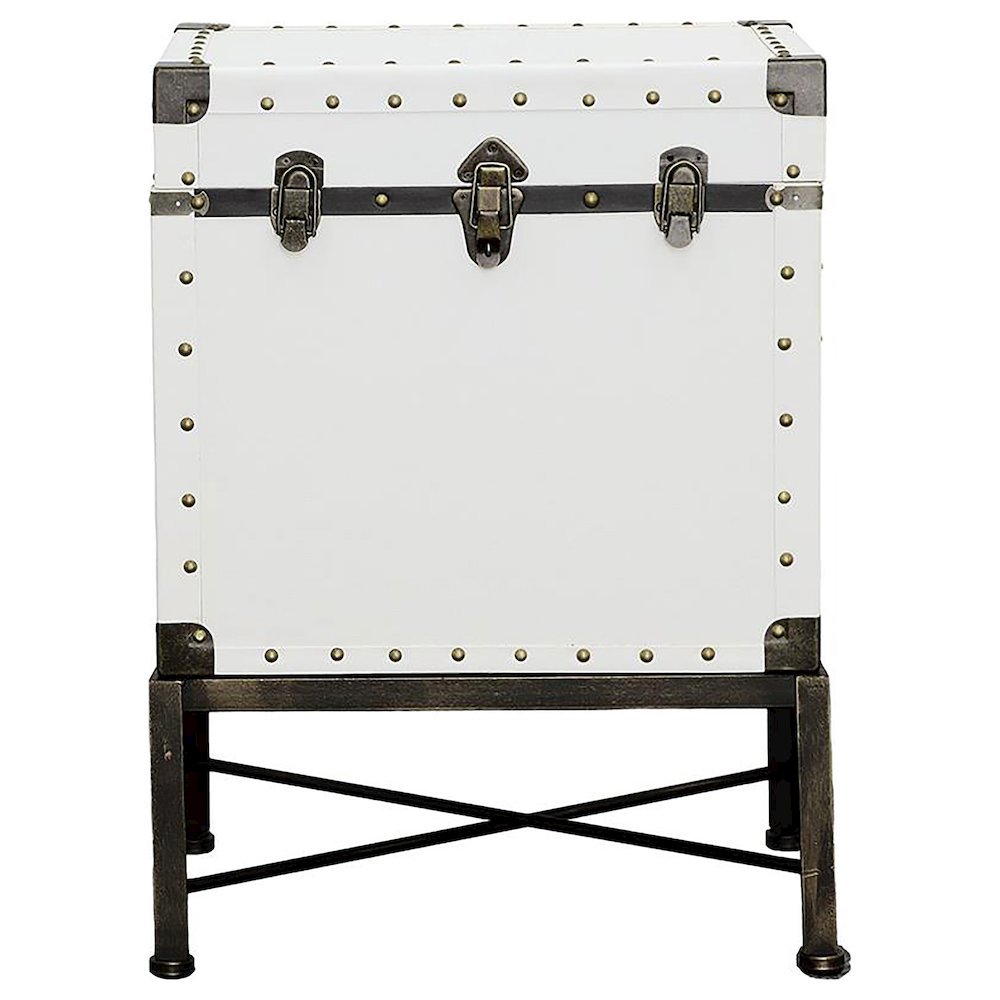 White Accent Cabinet with Nailhead Trim, Storage Trunk, Lift Top End Table. Picture 3