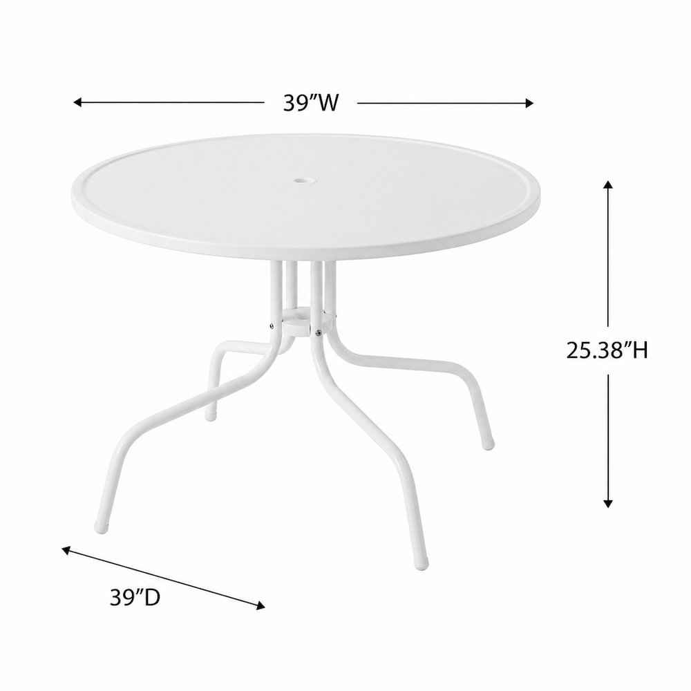 White outdoor dining table with anti-tip hardware and sturdy construction. Picture 3