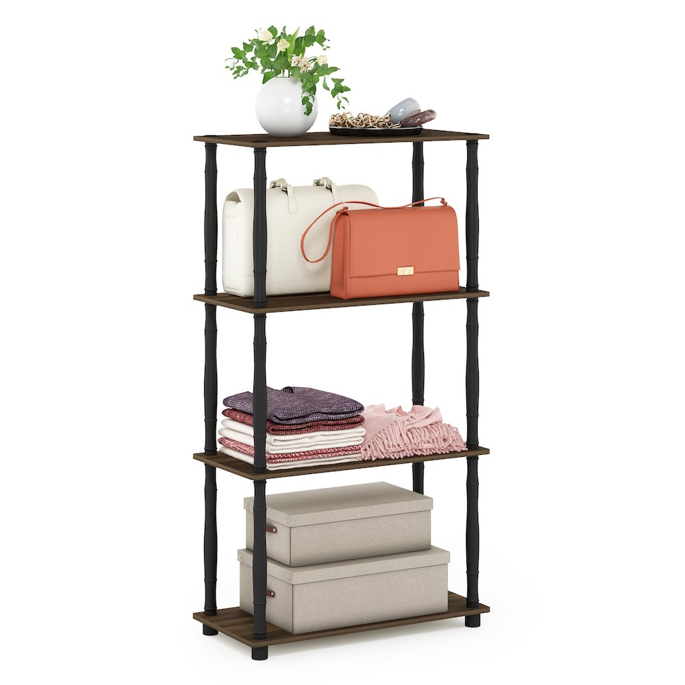Furinno Turn-N-Tube 4-Tier Multipurpose Shelf Display Rack with Classic Tubes, Columbia Walnut/Black. Picture 2