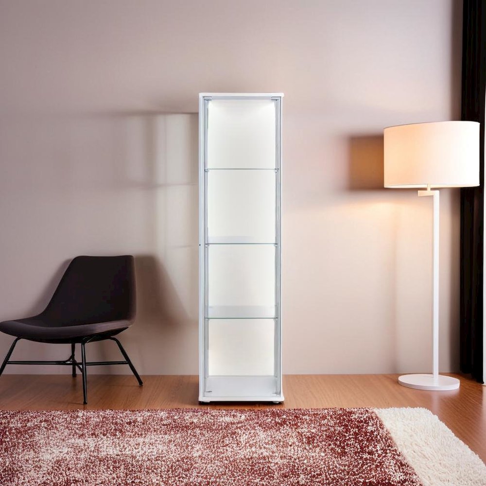 Elegant Rectangular Accent Cabinet with Four Shelves in White and Clear Glass. Picture 6