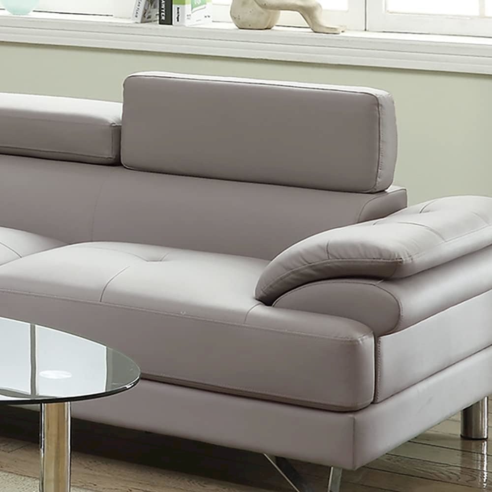 Poundex 2 Piece Faux Leather Sectional in Light Gray, 102" W x 85" D x 29" H, Package Weight 120. Picture 4