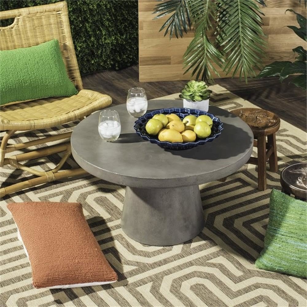 Delfia Indoor/Outdoor Modern Concrete Round 27.56-Inch Dia Coffee Table. Picture 6
