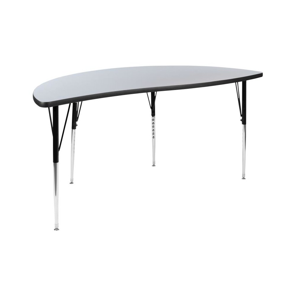 60" Half Circle Wave Flexible Collaborative Grey Thermal Laminate Activity Table - Standard Height Adjustable Legs. Picture 1