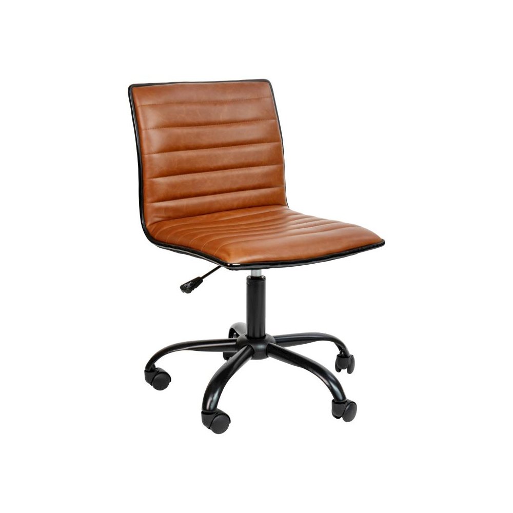 Low Back Designer Armless Brown Ribbed Swivel Task Office Chair with Black Frame and Base. Picture 1