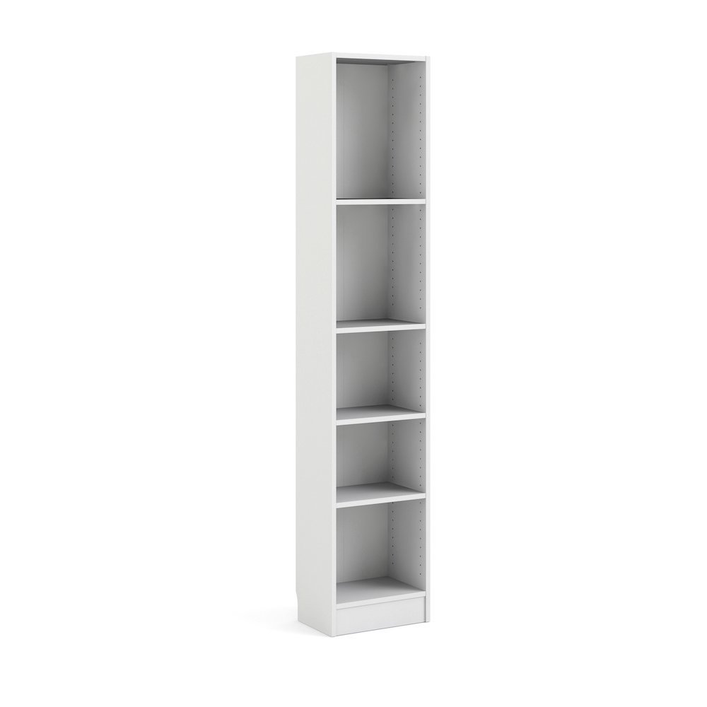 White Tall 5 Shelf Bookcase - Stylish Narrow Bookshelf for Home or Office. Picture 3