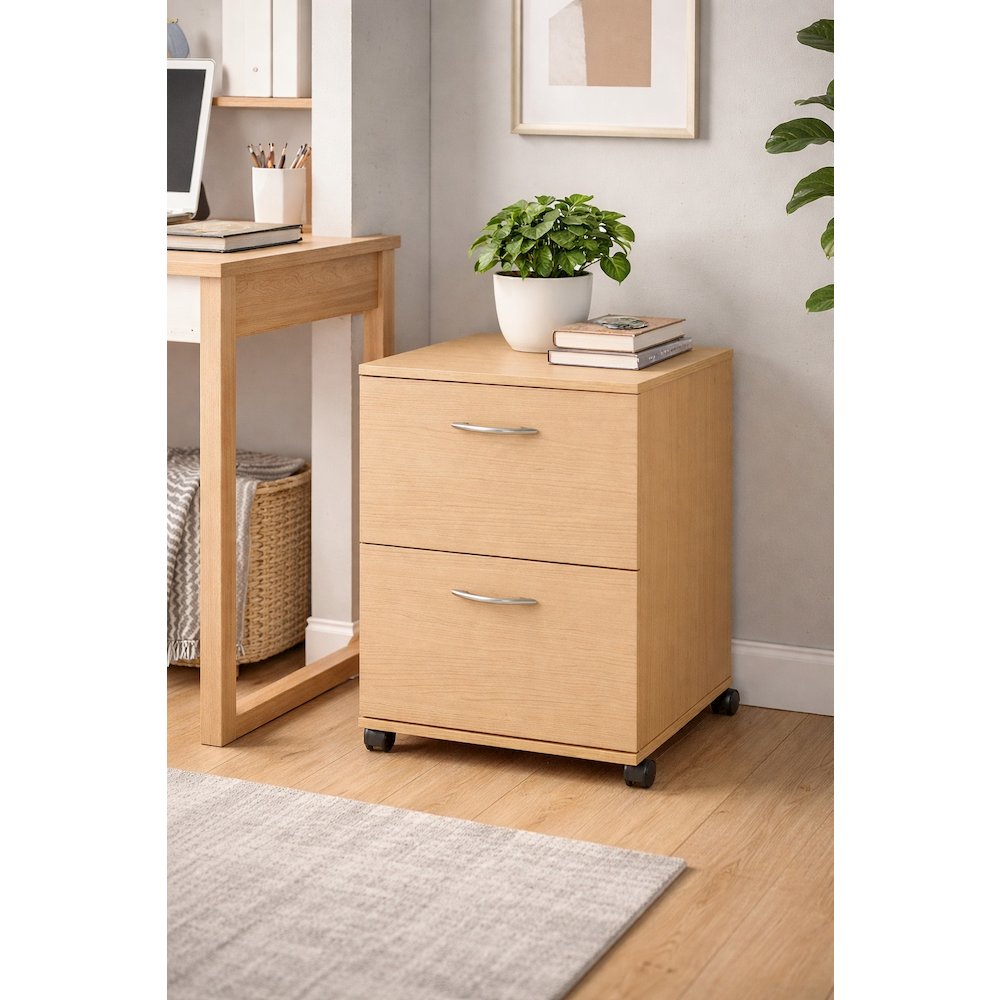 2-Drawer Essentials Rolling Filing Cabinet, Natural Maple. Picture 3