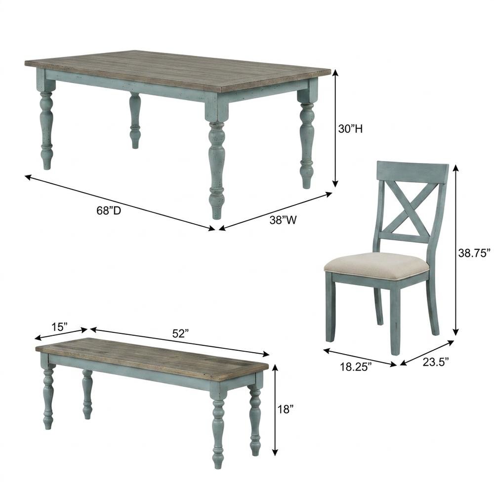 6-Piece Dining Table Set with Cross Back Chairs and Bench in Elegant Finish. Picture 6