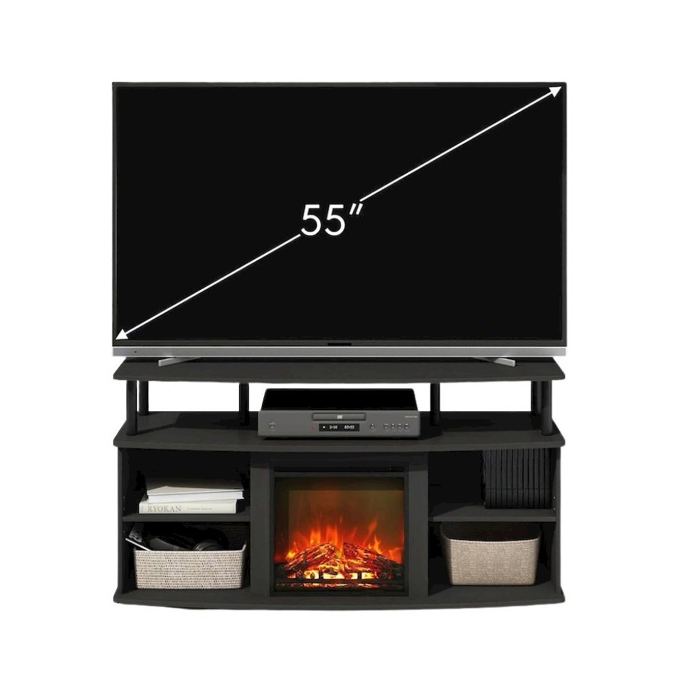 Black Fireplace TV Stand,Four Shelves for 55 Inch Displays and Media Storage. Picture 6
