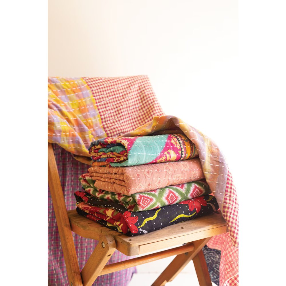 Recycled Kantha Throws-Assorted Sizes And Patterns, Set of 6. Picture 5