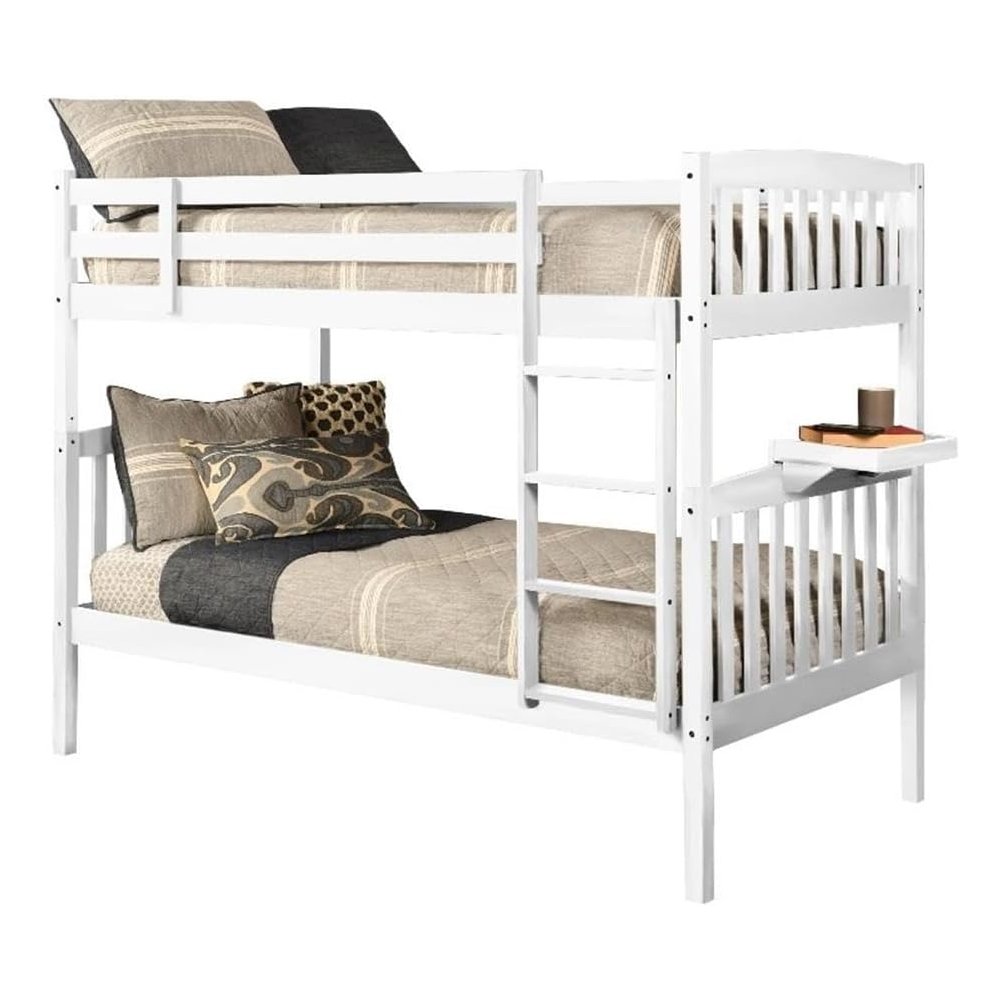 Claire Twin Wood Bunk Bed with Tray in White-Mattresses Not Included. Picture 1