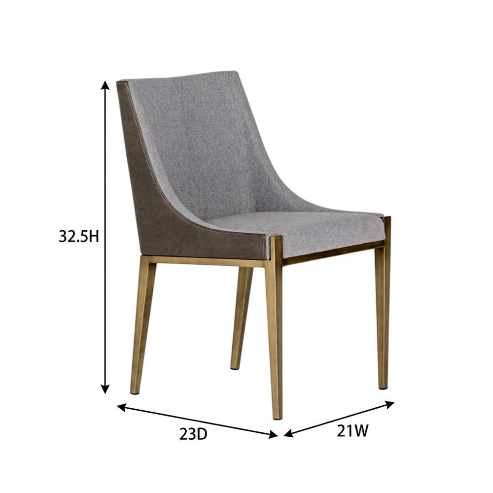 Modern grey and brass dining chair with padded seat and sleek design. Picture 7