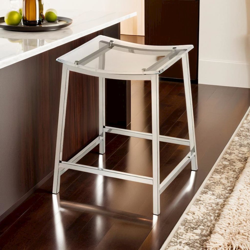 Stylish Clear Acrylic Backless Counter Height Bar Stools in Chrome Finish. Picture 5