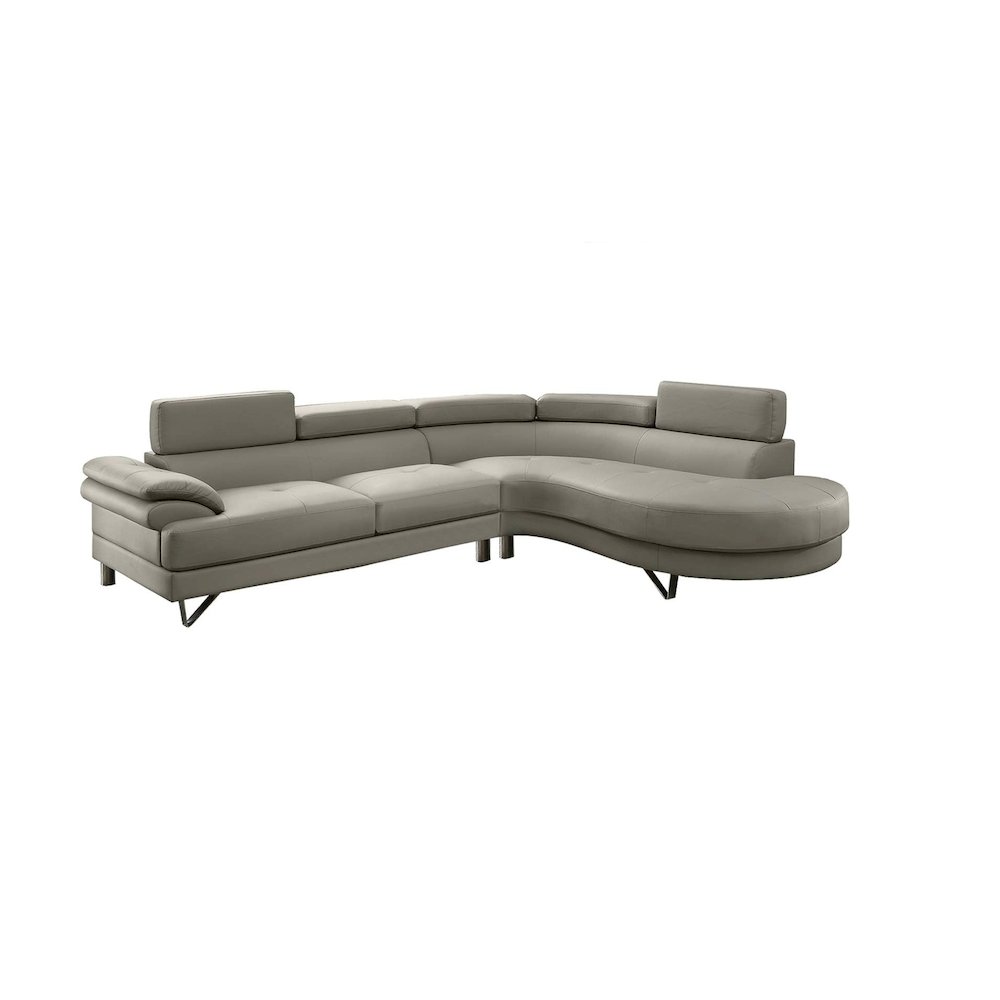 Poundex 2 Piece Faux Leather Sectional in Light Gray, 102" W x 85" D x 29" H, Package Weight 120. Picture 1