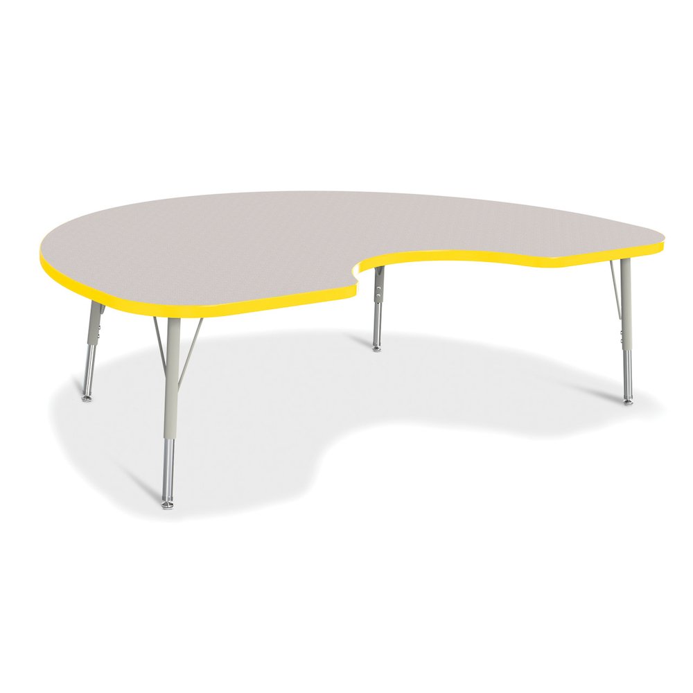 Jonti-Craft Berries Elementary Height Color Edge Kidney Table - Laminated Kidney-shaped, Yellow Top - Four Leg Base - 4 Legs - Adjustable Height - 15" to 24" Adjustment - 72" Table Top Length x 48" Ta. Picture 1