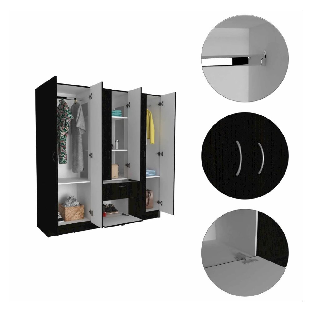 Mitu six Doors Armoire Black / White MDF. Picture 3